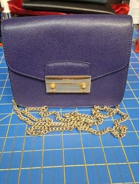 Furla Julia Crossbody Bag Plum/Blue/Purple Saffiano leather gold-tone Hardware